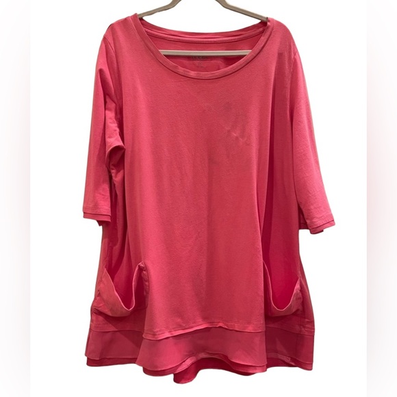 LOGO By Lori Goldstein 3/4 Sleeve Top With Chiffon Trim In Pink. Size 2X - Picture 4 of 11